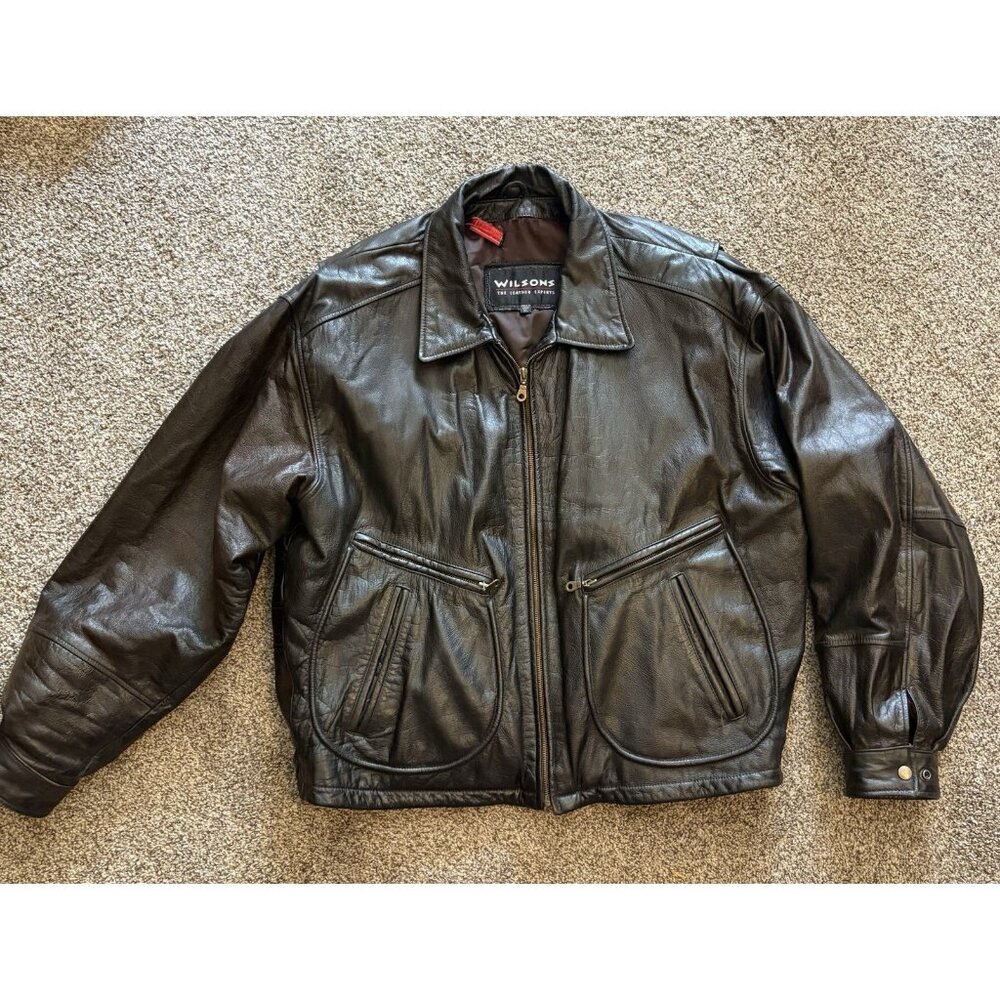 Wilsons Leather Jacket Mens XL Thinsulate DARK BROWN, Front Zip, "bomber-like"